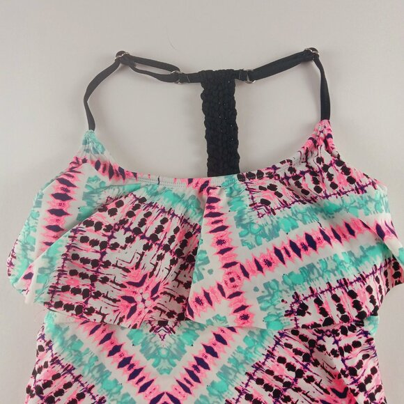 SO Braided Back Flounce Tankini Top Juniors Size Small Destiny Dye Swimsuit - Picture 2 of 7